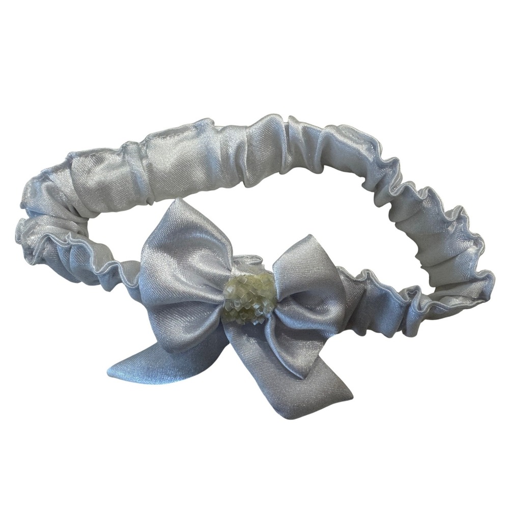 White Satin Bridal Garter Beaded Bow Wedding Accessory Ruched Elastic Band